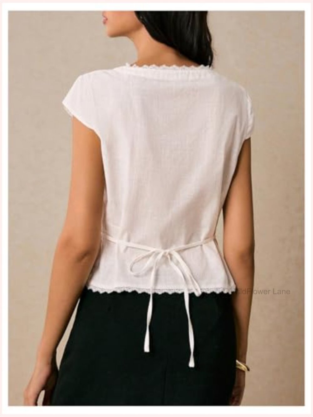 Lace Button Down Blouse Tie Back Y2k Going Out Top - Picture 2 of 5